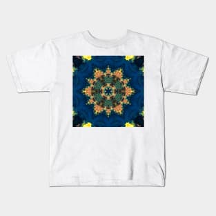 Psychedelic Kaleidoscope Yellow Blue and Green Kids T-Shirt